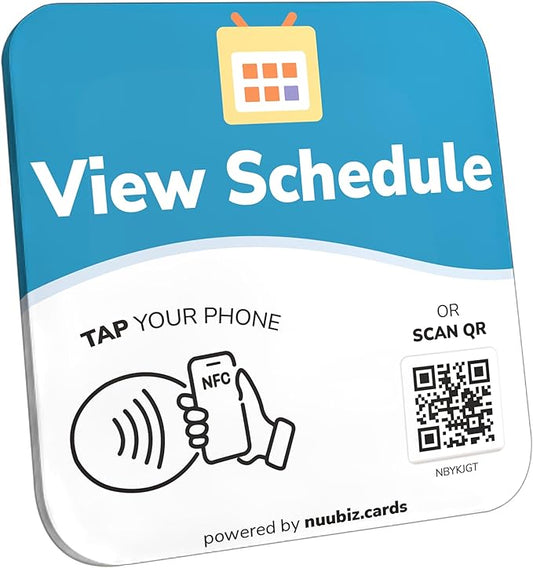 NFC Business QR Code Sign Plate for Viewing Your Schedule – Drive Offline Engagement Online – Works Like Review Tap Card & Social Media Sign – No App or Fees – Includes Stand or Adhesive
