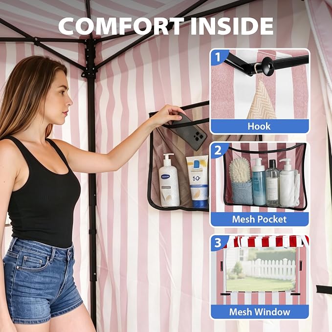 EAGLE PEAK 4x4 Pop Up Changing Tent, Flat Top Changing Room, White/Red | Portable, Privacy Tent, Pool Cabana, Dressing Room, Shower & Toilet Use, Opaque Fabric, Instant Setup, Photoshoots, Camping