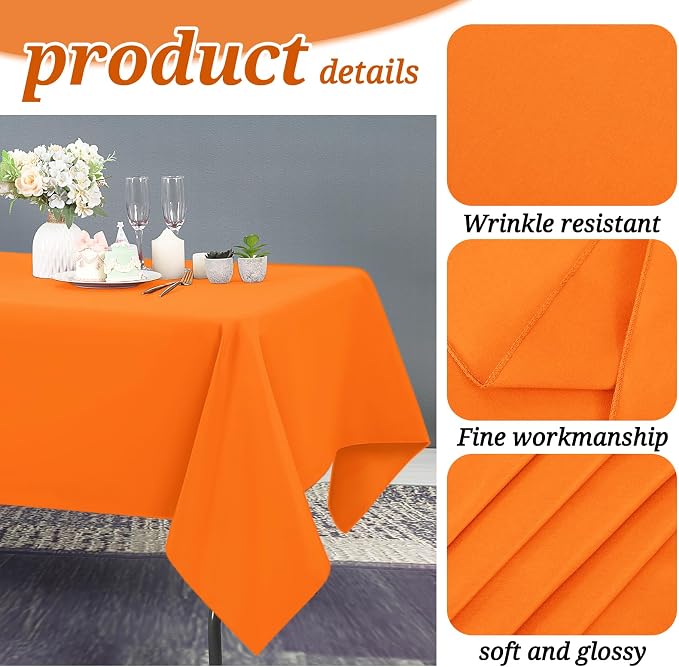 6 Pack Tablecloth 60 x102 inch Polyester Table Cloth for 6 Foot Rectangle Tables,Stain and Wrinkle Resistant Washable Fabric Table Covers Polyester Orange Table Clothes for Wedding,Party,Banquet