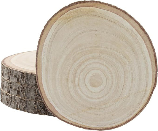 Bonsicoky Wood Slices for Centerpieces 4 Pack, 8-9 Inch Rustic Wood Circles for Art Projects, Handmade Craft Discs, Organic Wooden Table Decor, Artistic Creations Medium