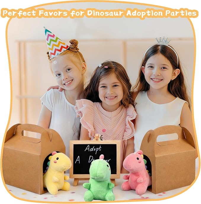 Adopt A Dinosaur Party Favors Mini Plush Stuffed Animals Set with 12 Plush Dinosaur Mini Fence Blackboard Kraft Paper Box for Adopt An Animal Themed Birthday Party