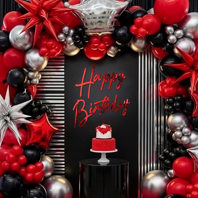 Yousoontic Happy Birthday Sign for Backdrop Large Happy Birthday Sticker Letter Acrylic Mirror Decal for Balloon Arch Wall Kpop Party, Peel Off Acrylic Film(23 x 20 Inches,Classic,Red)