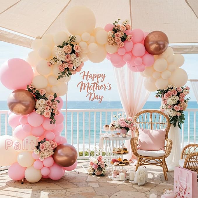 Pink Ivory Rose Gold Balloon Arch Kit – Double Stuffed Light Pink Cream White Balloons with Gold Butterflies for Baby Shower, Bridal, Birthday, Princess, Engagement, Garden Party Decorations