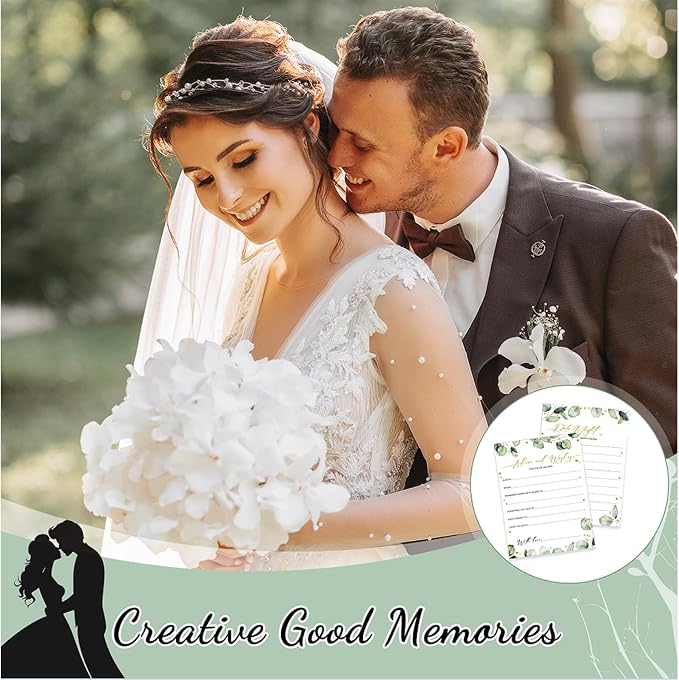 Silipull Bridal Shower Games Set for 50 Guests Includes Bingo, He Said She Said, Scramble, Would She Rather, Advice and Wishes Wedding Games Double Sided with Wooden Box, 20 Pencils(Eucalyptus)
