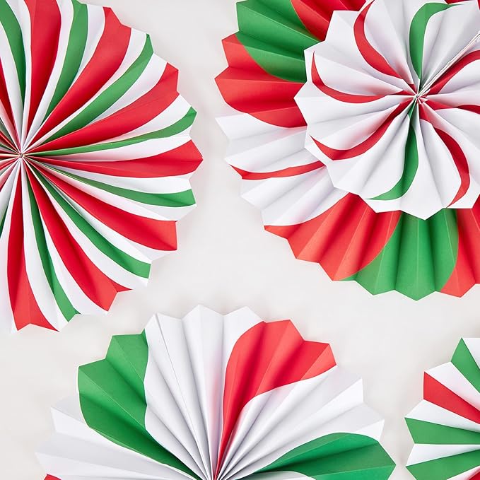 SUNBEAUTY Christmas Hanging Paper Fans Decoration Candy Peppermint Paper Christmas Decoration Candy Party Classroom Decor White and Red Xmas Ceiling Birthday Party Bulletin Board Office Decor