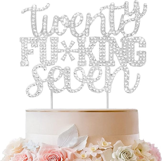 LINGTEER Happy 27th Birthday Funny silver Rhinestone Cake Topper - Cheers to 27 Years Old Birthday Party Cake Centerpieces Topper Decorations Gift Sign.