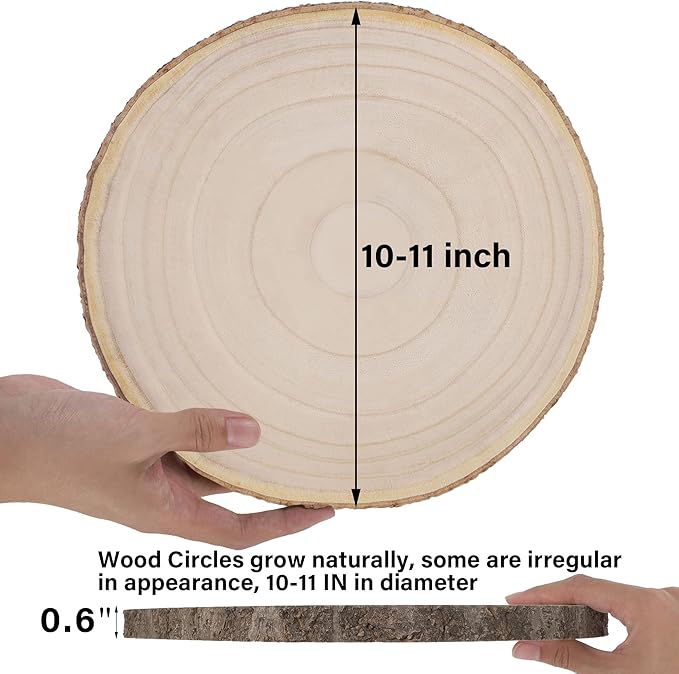 Sancodee 8 Pcs Large Unfinished Wood Slices, 10-11 Inches Wood Slabs for Centerpieces Natural Wooden Circle, DIY Wood Centerpieces for Tables Wedding Party Door Sign Decor