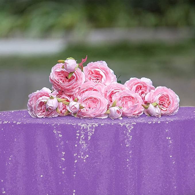 Sequin Tablecloth 108" Round Lavender Table Cloth Glitter Tablecloth Sparkly Drape Table Covers for Wedding Birthday Ceremony Party Baby Bridal Shower Decorations
