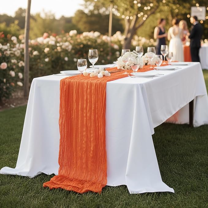 3 Pack Orange Cheesecloth Table Runner 120 Inch 10FT Cheese Cloth Fabric Runners for Boho Decor, Tropical Theme Decoration, Birthday Party