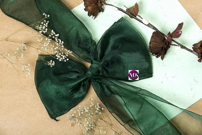 VDS Pack of 200 Organza Chair Sashes for Weddings & Events Décor | Sheer Shiny Dining Chair Bows for Banquet, Party, Reception | Reusable Decorative Sash for Folding & Chiavari Chairs - Hunter Green