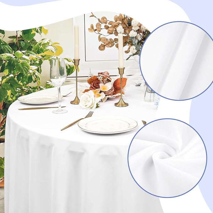 12 Pack White Tablecloth 120 Inch Round Table Cover | Wrinkle Resistant, Machine Washable Reusable, Wedding, Banquet, Restaurant, Party, Baby Shower,Indoor Outdoor Events