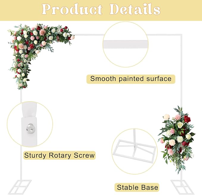 8FTx8FT Wedding Arch Backdrop Stand Square Metal Rectangular Arch Frame Balloon Arch Stand for Wedding Birthday Party Baby Shower Bridal Shower Photography Decoration（White）