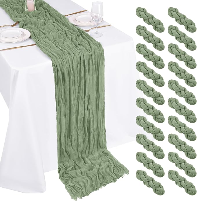 20 Pack Cheesecloth Table Runner - 17x108 Inch Sage Green Boho Gauze Cheese Cloth Table Runners for Baby Bridal Shower Decoration Wedding Party Summer Garden Farmhouse