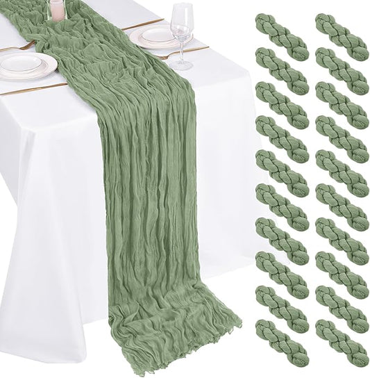20 Pack Cheesecloth Table Runner - 17x108 Inch Sage Green Boho Gauze Cheese Cloth Table Runners for Baby Bridal Shower Decoration Wedding Party Summer Garden Farmhouse
