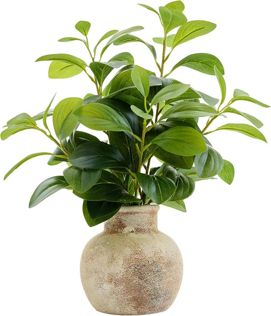 AlphaAcc 17" Artificial Fig Leaf Plant in Vintage Ceramic Pot - Faux Ficus Greenery for Kitchen, Living Room & Rustic Decor