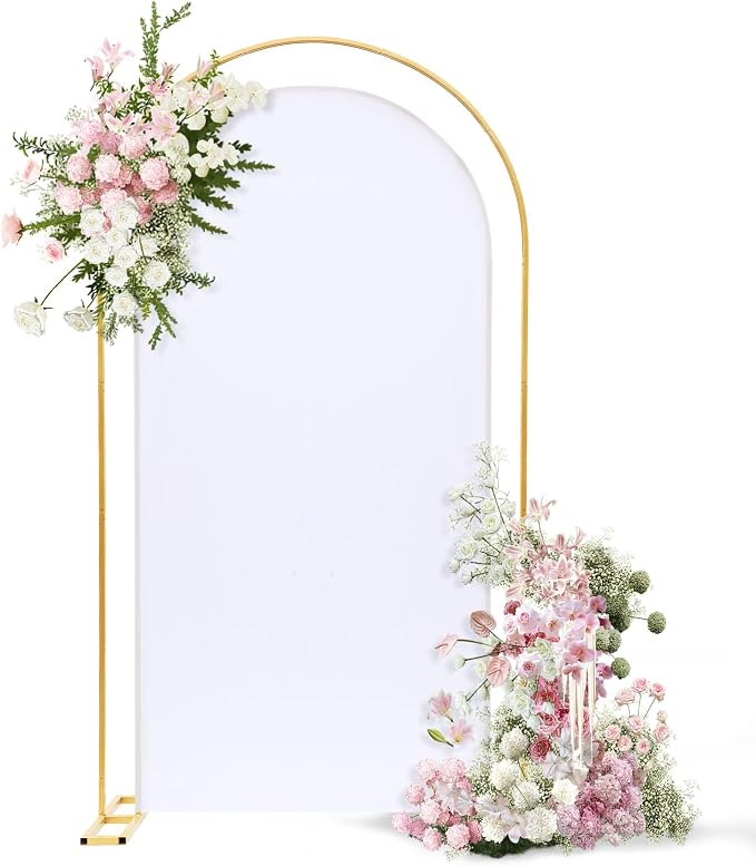 Metal Arch Backdrop Stand and Cover Set, 7.2ft Double U-Shaped Wedding Metal Arch Frame with 6.6FT White Cover, Double Backdrop Stand for Wedding Baby Shower Birthday Graduation Party Photo Backdrops
