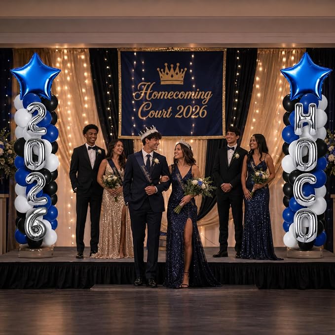 2 Sets Homecoming 2026 Balloon Column Stand Party Decorations Kits with Balloons Class of 2026 Hoco Balloon Tower Stand Kit for Homecoming Prom Party Photo Booth Props Backdrop Decor Party Supplies