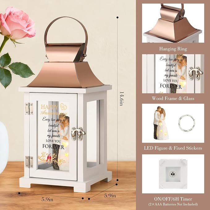Happy Anniversary Gifts for Men, Women, Anniversary Lantern with Couple Hand-Painted Figure, Anniversary Gift for Couple, Him, Her, Wife, Husband, 1st, 5th, 10th, 25th, 50th Anniversary