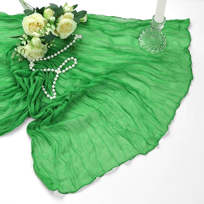 6 Pack Green Cheesecloth Table Runner 10Ft Spring Gauze Cheese Cloth Table Runner 35x120 Inch Boho Sheer Rustic Fabric for Party Decor Baby Shower Wedding Holiday Decorations