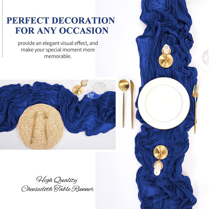 16 Pack 10Ft Cheesecloth Table Runner Royal Blue, 20 x 120 Inch Rustic Gauze Boho Cheese Cloth Table Runners Wedding Long Table Runner for Wedding Party Bridal Shower Table Decoration