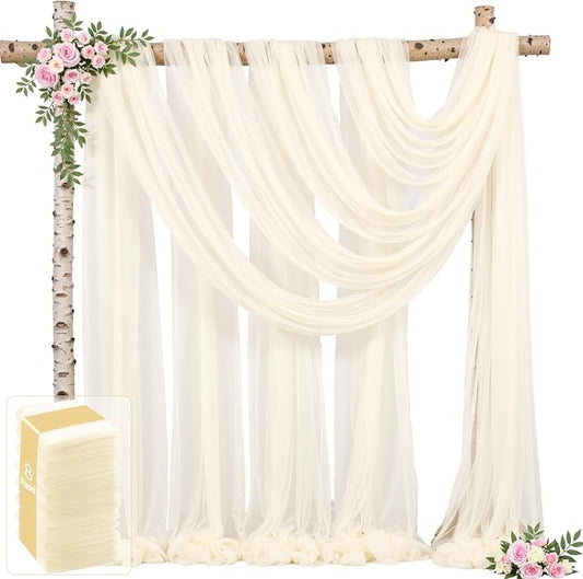8 Panels Ivory Wedding Arch Draping Fabric 30" x 19ft Wedding Drapes Tulle Drapes for Backdrop Sheer Fabric Backdrop Draping Decorations Back Drop Curtains for Reception Ceremony Party