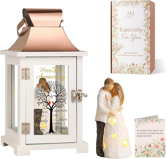 50th Wedding Anniversary Gifts Lantern with Couple Hand-Painted Figure, 50 Year Anniversary Gifts for Men, Women, Couple, Parents, Valentine’s Day