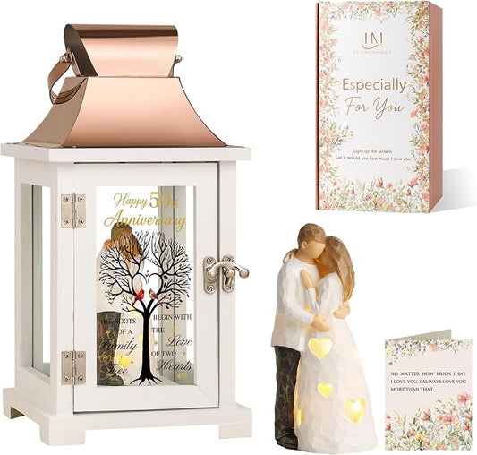 50th Wedding Anniversary Gifts Lantern with Couple Hand-Painted Figure, 50 Year Anniversary Gifts for Men, Women, Couple, Parents, Valentine’s Day