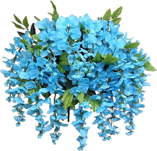 Artificial Wisteria Long Hanging Bush Flowers - 15 Stems For Home, Wedding, Restaurant and Office Decoration Arrangement, Turquoise