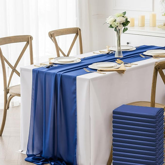 12 Pack Chiffon Table Runner 14x108 Inch Long 9ft Sheer Table Runners for Party Romantic Wedding Bridal Shower Fall Decorations-Royal Blue