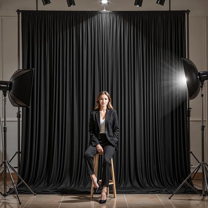 2 Panles Black Backdrop Curtains - Wrinkle Free Fabric Backdrop Curtain for Photoshoot,10ft Wedding Party Photo Backdrop Drapes for Birthday Baby Shower Photography Stage Background Decorations