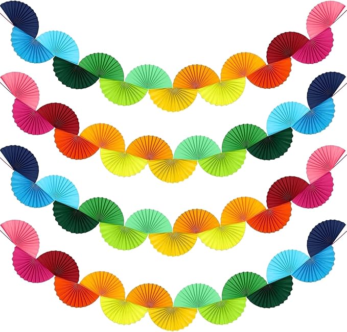 Rainbow Fan Garland Party Decorations - 4 Pack Paper Chain Garland Colorful Party Decorations for Birthday Wedding Bridal Shower Bachelorette Baby Shower