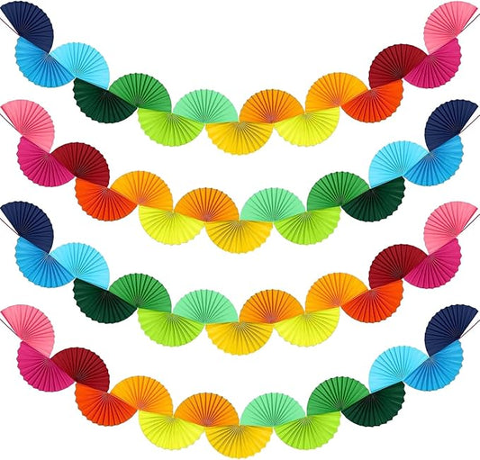 Rainbow Fan Garland Party Decorations - 4 Pack Paper Chain Garland Colorful Party Decorations for Birthday Wedding Bridal Shower Bachelorette Baby Shower