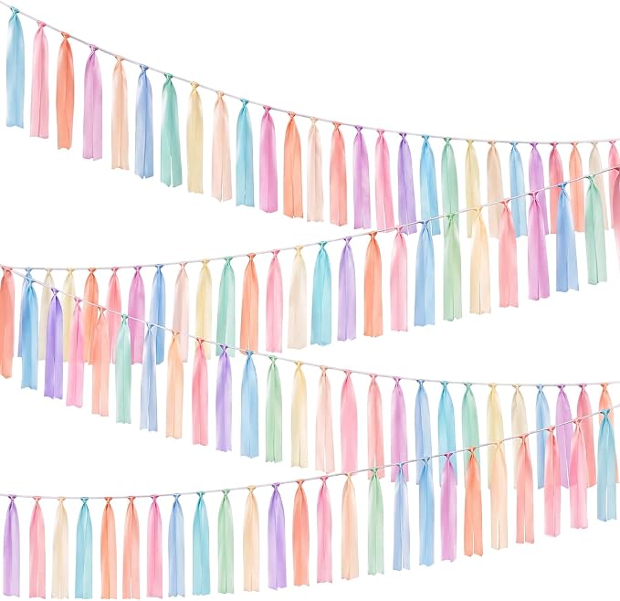 Tenceur 131 ft Party Decor Pre Assembled Ribbon Tassel Garland Boho School Classroom Streamer Ribbon Tassel Garland Birthday Nursery Photography Prop Decor