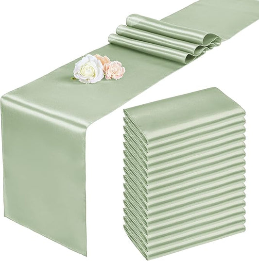 15 Pack Satin Table Runners 12 x 108 Inch Long, Sage Green Table Runners for Rectangle Round Tables,Smooth Satin Table Runner for Wedding,Birthday Party Banquets Graduation Engagements Decoration