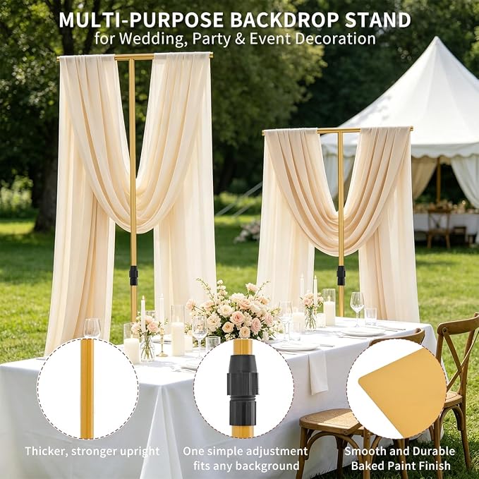 2pcs Heavy Duty Wedding Backdrop Stand for Party, Adjustable T-Shape Background Support 2.6-8FT for Wedding Arch, Birthday, Baby Shower, Events Decorations