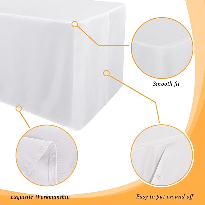 Obstal 4 Pack White Tablecloth Fitted Table Clothes for 6 Foot Rectangle Tables - Water Resistant Washable Fabric Polyester Rectangle Table Cover for Outdoor/Indoor Uses?72L x 30W x 30H Inches, White?