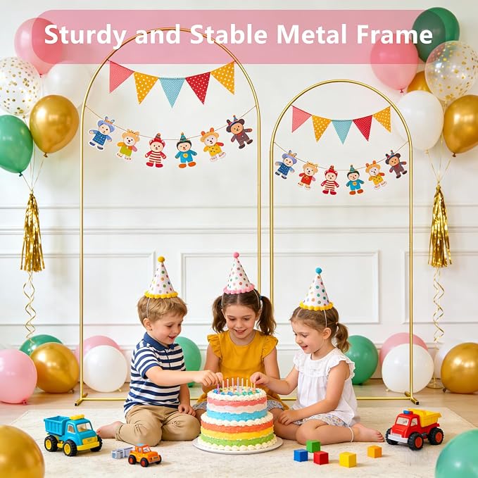Gold Arch Backdrop Stand Set of 2(7.2FT/6FT),Wedding Arch Backdrop Stand,Balloon Arch Stand Metal Frame for Birthday Wedding Baby Shower Party Garland Ceremony Decor