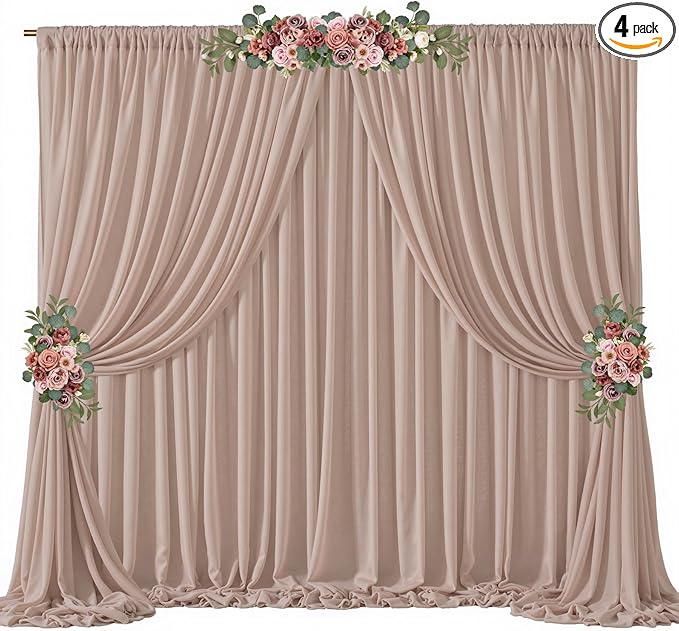 20ft x 10ft Taupe Backdrop Curtain Drapes, Wrinkle-Free Sheer Chiffon Fabric Photo Backdrop Panels for Wedding Arch Party Ceremony Stage Photo Backgrounds
