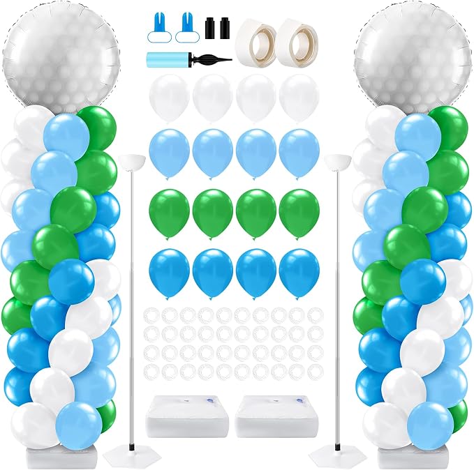 Kasyat 2 Set Golf Balloon Column Stand Kit with Adjustable Tower Stand Green and Blue Golf Arch Party Supplies for Clubs Decorations Sports Birthday Party Supplies