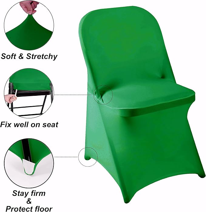 Howhic Folding Chair Covers for Party - 12pcs, Emerald Universal Spandex Fitted Chair Covers for Wedding, Banquet, Conference