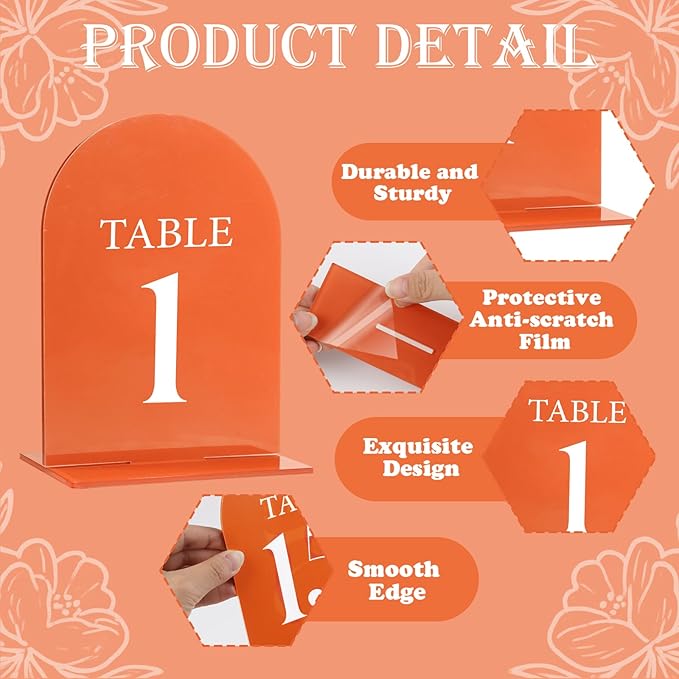 Wedding Acrylic Table Number 1-20 with 20Pcs Stands Terracotta, 5"x7" Elegant Place Card Centerpiece Decorations for Indoor Outdoor Wedding Bridal Shower Anniversary Party Reception