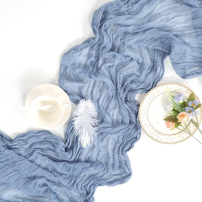 16 Pack Dusty Blue Cheesecloth Table Runner 10ft Boho Gauze Fabric 120 Inch Cheese Cloth Table Runner Rustic Sheer for Holiday Baby Shower Party Décor Home Wedding Decoration