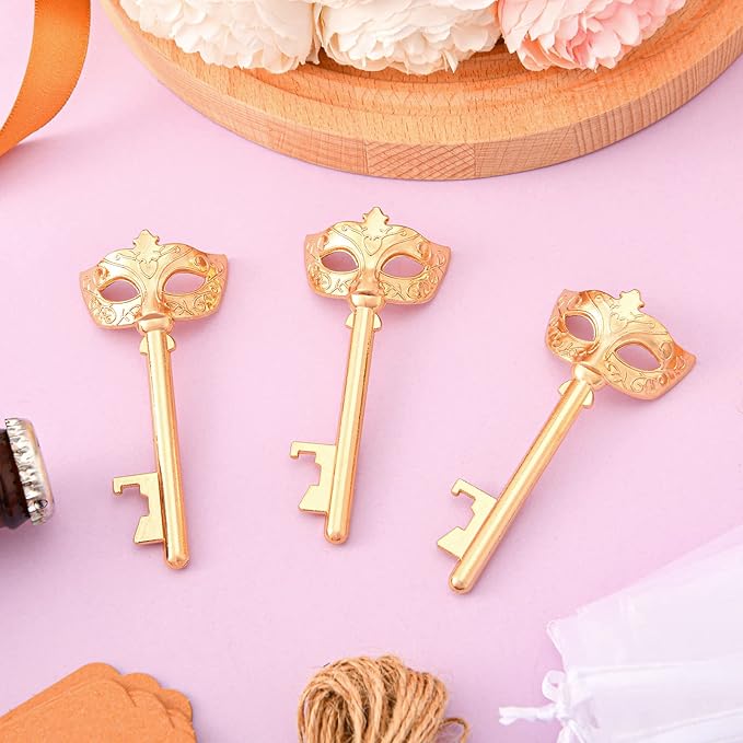 50 Pieces Mask Design Bottle Openers - Masquerade Party Favors and Decorations, Beautiful Centerpieces for Tables, Ideal Gifts for Guests with Thank You Tags and Gift Bags