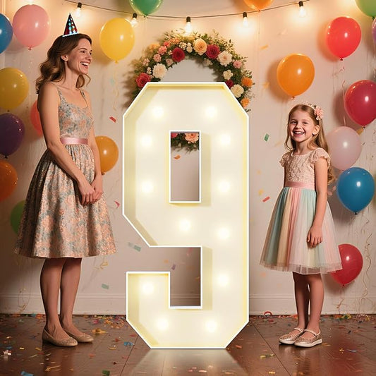 4FT Marquee Numbers 9 Sign,Large Light Up Numbers Party Decoration - Hook and Loop Fastener,No Tools Easy Setup, Corrugated Plastic for Birthdays Weddings Baby Anniversaries(Numbers 9)
