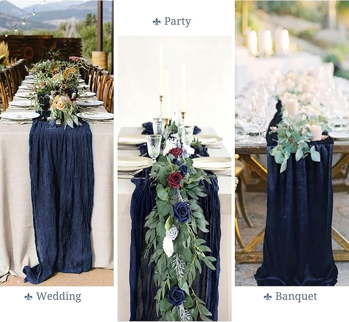 8 Pack Cheesecloth Table Runner, 10Ft Boho Gauze Table Runner 35×120 Inch Rustic Romantic Long Table Runner for Wedding Party Bridal Shower Thanksgiving Christmas Decoration(Navy Blue)