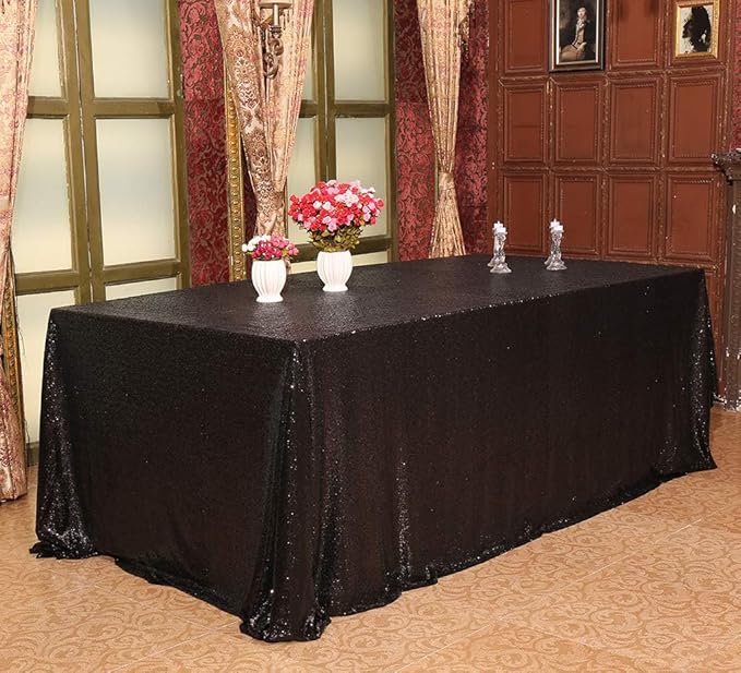 Juya Delight 90" x 132" Black Sequin Rectangle Tablecloth for Wedding Birthday Party Festival Ceremony Cake Dessert Table