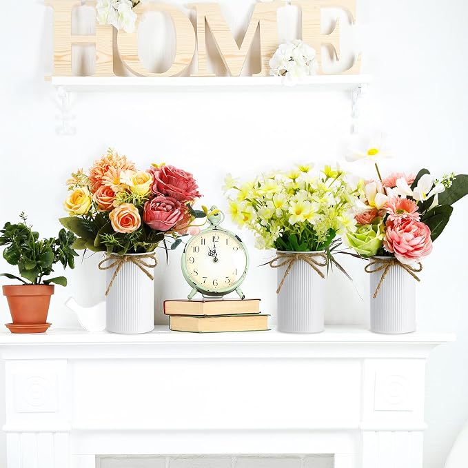 Rustic Vase for Table Centerpieces 4.33 Inch Small Petite Flower Vase with Twine Bow Vintage Farmhouse Decor for Wedding Reception Dining, Home Galvanized Metal Buckets(White,36 Pcs)