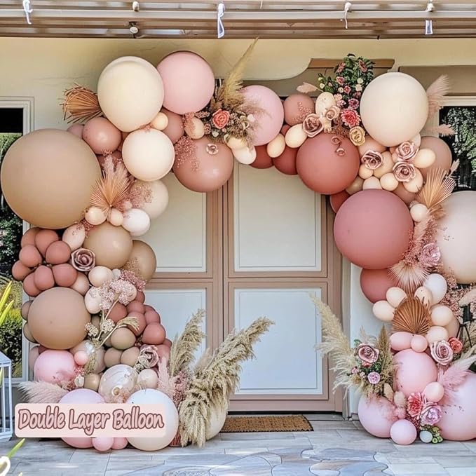 Dusty Pink Balloon Arch, Double Stuffed Blush Nude Brown Balloon Garland Kit Boho Pink Beige Rose Gold Balloons for Mom Neutral Birthday Baby Shower Wedding Bridal Shower Baby in Bloom Party Decor