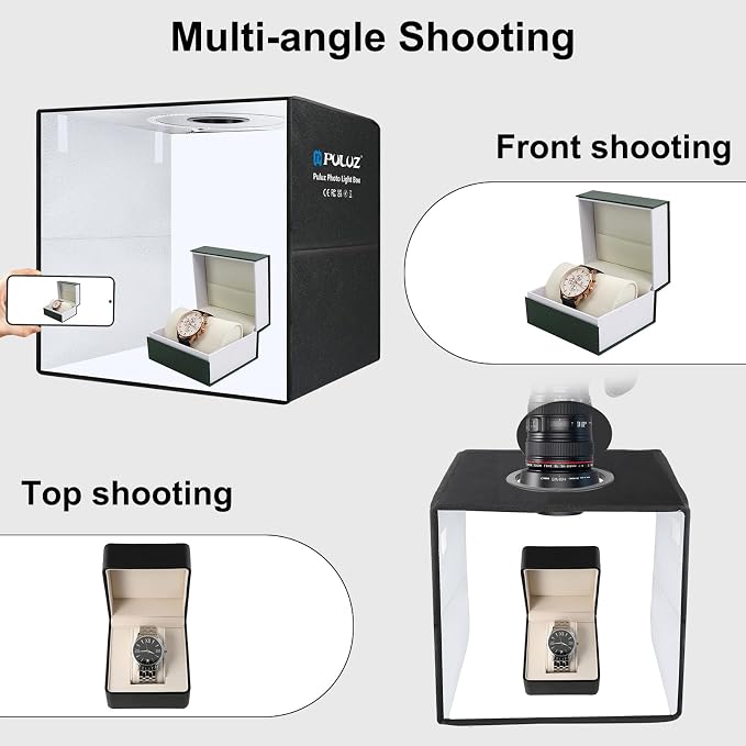 PULUZ 16x16 Inch High CRI≥95 Dimmable Light Box, 144 LED Photo Studio Lighting Kit with 6 Backdrops, Portable Shooting Tent for Product Photography