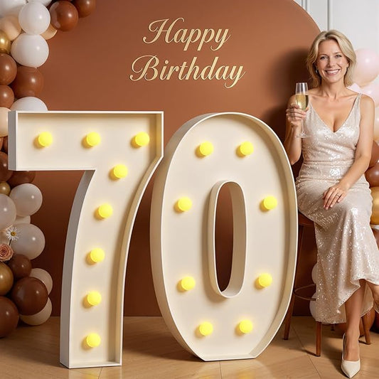 Tongjoy 3FT Marquee Numbers Large Light Up Numbers for 70th Birthday Decoration, Light Up for 70 Years Old, Anniversary Party Decor Birthday, Pre-Cut Foamboad DIY